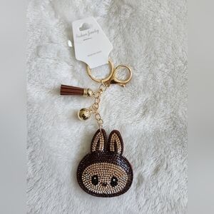 Labubu Brown and Gold Rhinestone Keychain Bag Charm